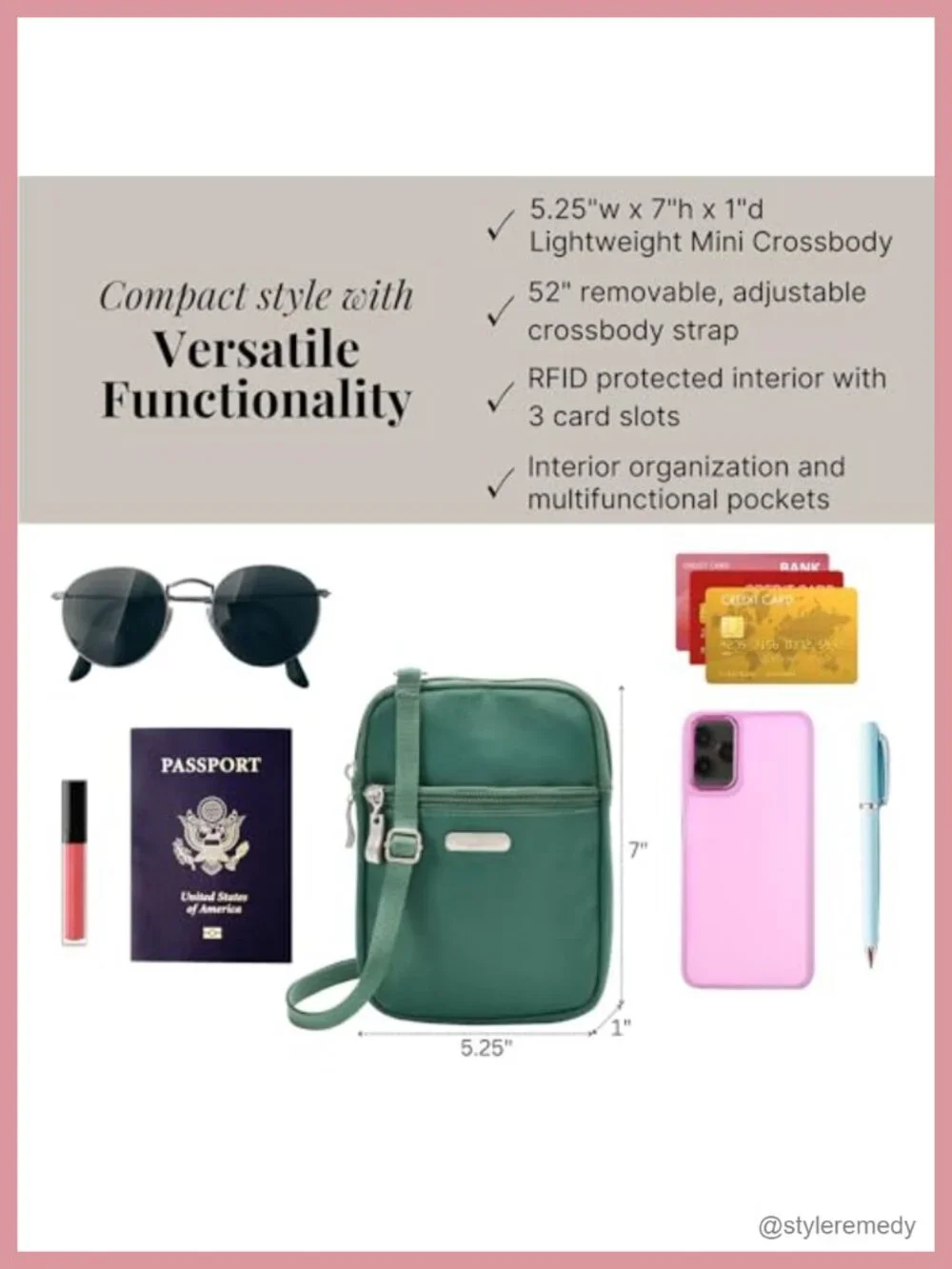 Baggallini Essential Mini Crossbody Bag RFID Lightweight Machine Washable